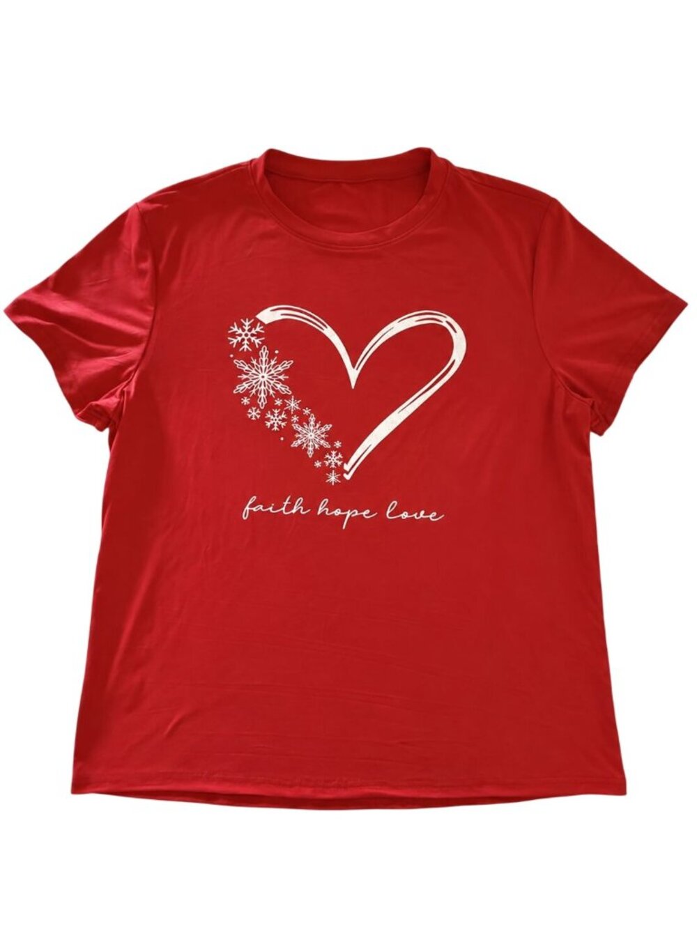 Faith Hope Love Red Polyester Womens XL Graphic Tee Short Sleeve Casual Comforta